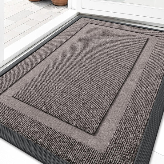 OLANLY Waterproof Front Door Mat - All-Season Natural Rubber Doormat, Easy Clean, 35x23, Taupe