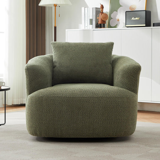 360° Swivel Accent Chair Boneless Barrel Armchair Ergonomic Upholstered Nursery Chair for Living Room Bedroom, Comfy Boucle Fabric