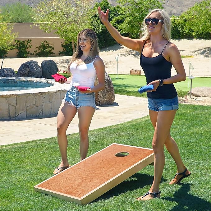 GoSports 4 ft x 2 ft Commercial Grade Cornhole Boards Set - Natural Wood Cornhole Boards, Choose from Different Bean Bag Color Combinations - White & Dark Green