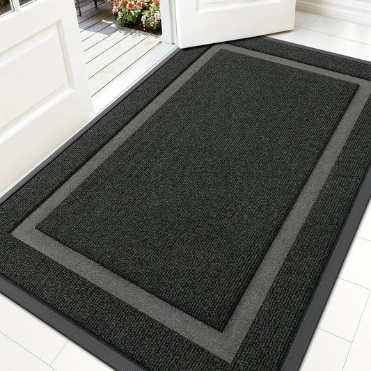 OLANLY Waterproof Front Door Mat - All-Season, Sturdy Natural Rubber, Easy Clean | 59x35, Black