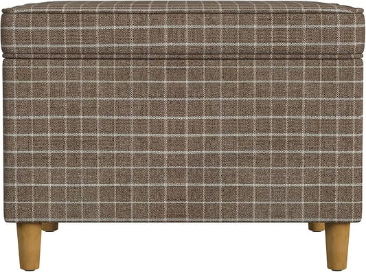 Spatial Order Home Decor | Dinah Collection Modern Storage Ottoman | Ottoman with Storage for Living Room & Bedroom(Brown Windowpane Fabric)