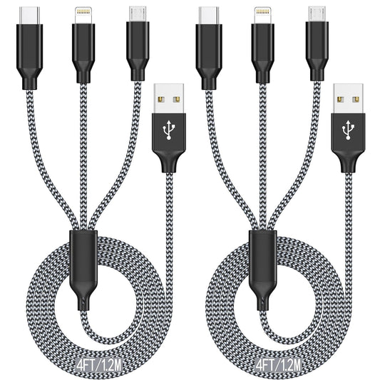 4ft 2Pack 3 1 Xnewcable Multi Charging Cable in Charger Cord, Multiple Rapid Nylon Braided Cable USB Charging Cable
