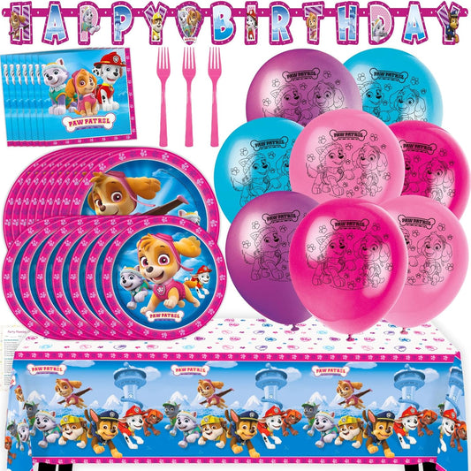 Skye Paw Patrol Birthday Decorations - Complete Party Set for 16 with Plates, Napkins, Banner & More