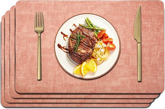 Maxpearl Faux Leather Placemats Set of 4 - Waterproof - Wipe Clean - Heat Resistant - Anti Slip Dining Table Place Mats, Suitable for Indoor & Outdoor Use, 17ââÃ12ââ, Peachy Pink