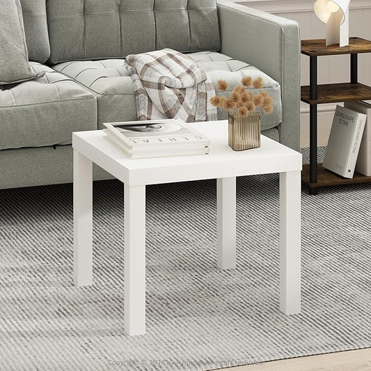 Furinno Classic Coffee Table, Square Modern Center Table with Triple Thick Tabletop, Simple Side Table with 4 Legs, for Living Room, Bedroom, Home Office, White