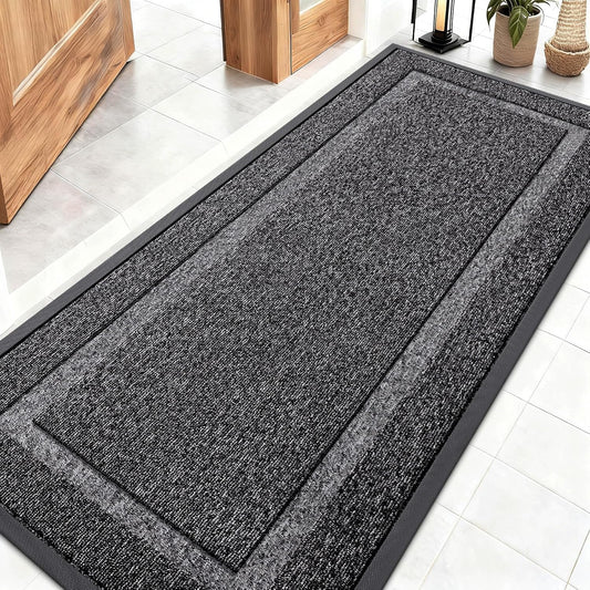 OLANLY Indoor Outdoor Front Door Mat - Waterproof All-Season Doormat | Sturdy Rubber, 59x23, Black & White
