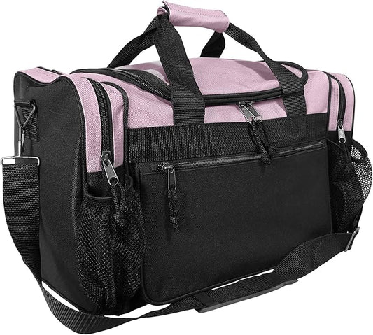 DALIX 17" Duffle Bag Dual Front Mesh Pockets (Black Gold Gray Dark Green Navy Blue Maroon Royal Blue Orange Pink Purple Red White