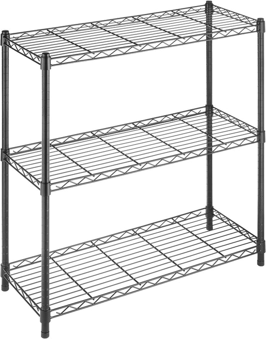 Whitmor 3 Tier Metal Shelving Unit - Heavy Duty Storage Shelves with 400 lbs Capacity Each | Adjustable, Easy Assembly, Black, 36"L x 14"W x 36"H