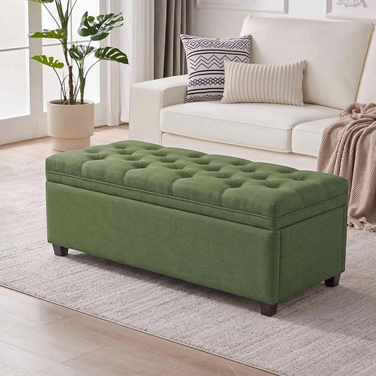 Mangodan 43" Storage Ottoman Bench, Tufted Ottoman with Storage for Living Room, Large End of Bed Ottomans, Modern Entryway Benchs, Window & Bedroom Benches for Foot of Bed (Green)