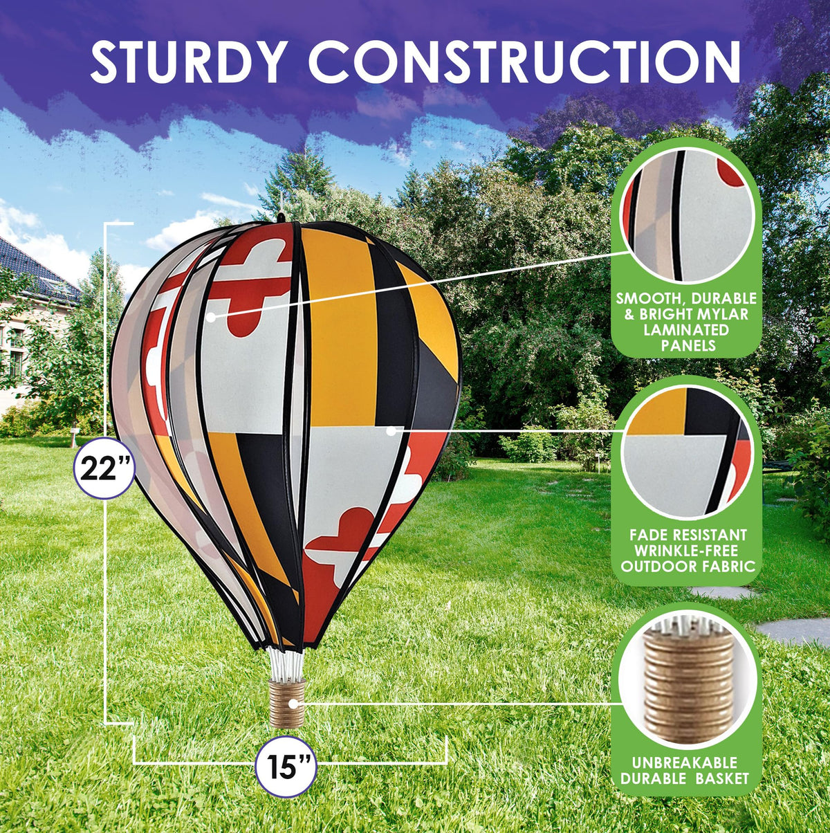 Hot Air Balloon Hanging Garden Spinner 22" - Vibrant Maryland Design, Weather-Resistant Outdoor Decor, Durable & Lightweight for Patios, Yards, and Gardens - Eye-Catching Wind Spinner
