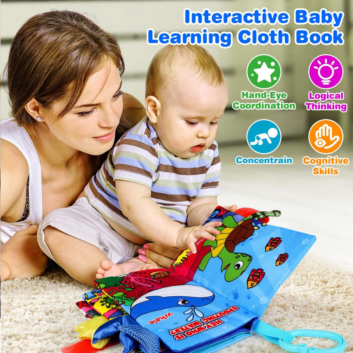 Helsort 2PCS Crinkle Cloth Books - High Contrast Sensory Toys Touch Feel Book for Tummy Time, Infant Travel Essentials Forest Ocean Themes, and Newborn Development Toys 0-18 Months