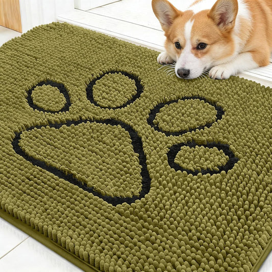 OLANLY Dog Door Mat - Absorbent Muddy Paws Doormat | Non-Slip Chenille, 30x20, Willow Green