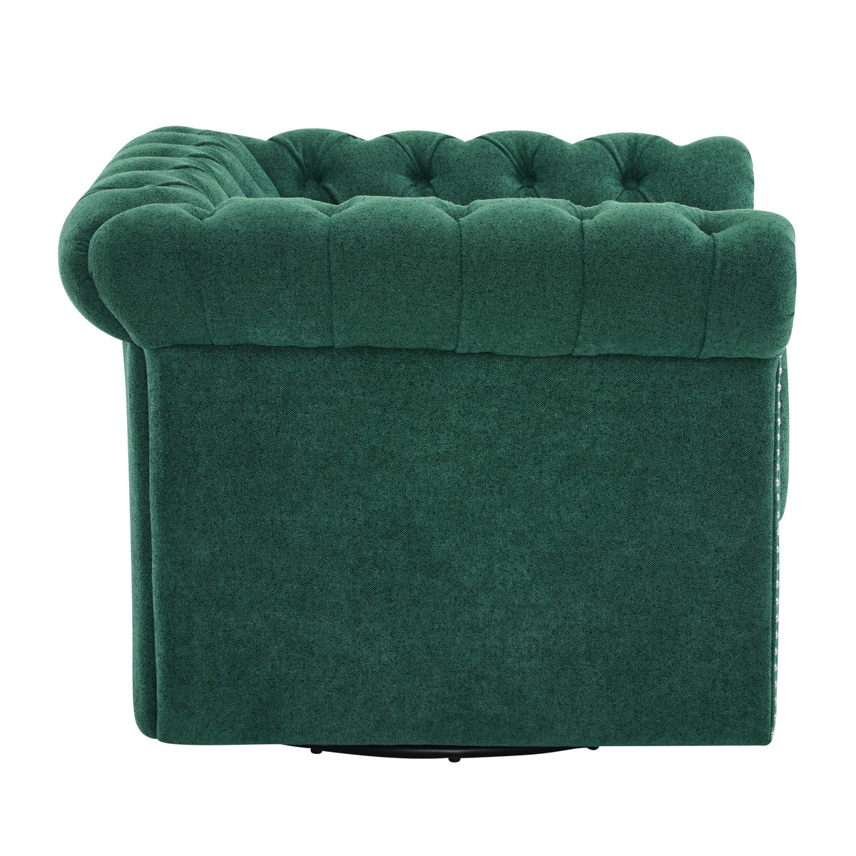 Christopher Knight Home Oakley Chesterfield Fabric Upholstered Club Chair, Button-Tufted 360° Swivel Sofa, Scrolled Arm Living Room Sofa, No Assembly Required Furniture, Dark Green