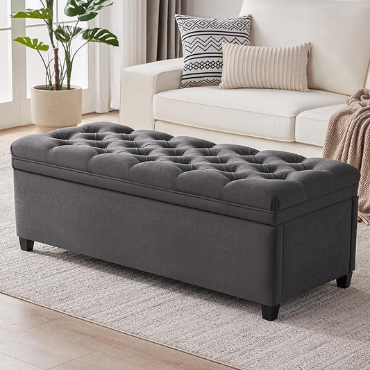 Mangodan 50" Storage Ottoman Bench, Tufted Ottoman with Storage for Living Room, Large End of Bed Ottomans, Modern Entryway Benchs, Window & Bedroom Benches for Foot of Bed (Darkgray)