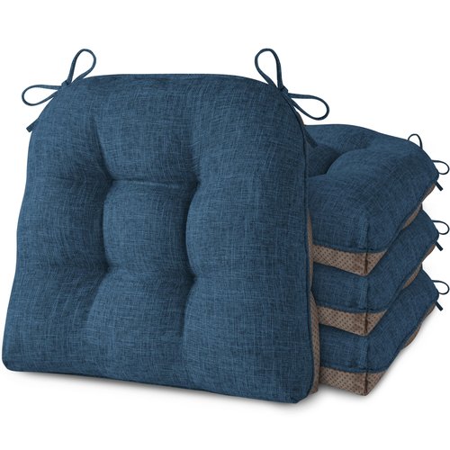 AddGrace Chair Cushions for Dining Chairs Set of 4 Kitchen Seat Cushions with Ties and Non Slip Backing Tufted Indoor Seat Pad for Kitchen Dining Room 18" x 17" x 3" Navy