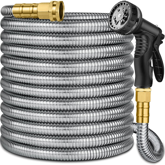 200 ft Stainless Steel Garden Hose - 2026 New Technology Metal Water Hoses with 3/4" Solid Brass Fitting - Lightweight,Ultra Flexible,Durable,Kink-Less Watering Pipes Hoses For Yard, Outdoor