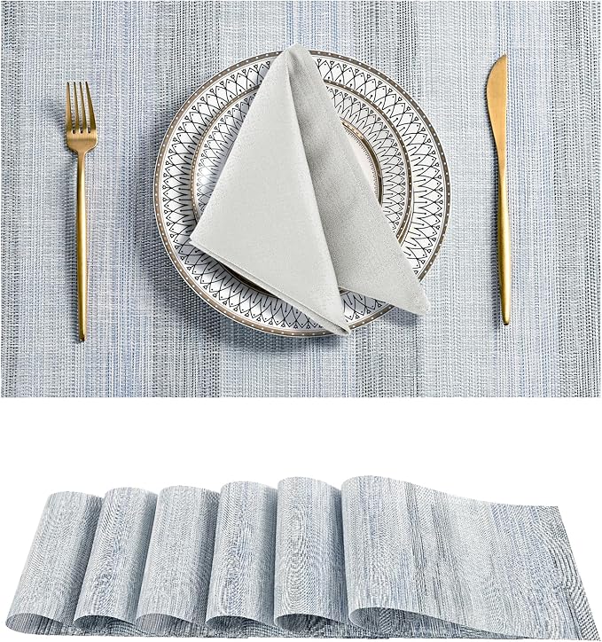 Leetaltree LightSteel Blue Placemats Set of 6 - Heat Resistant Non-Slip Place mats for Dining Table, Washable Durable PVC Vinyl Woven Table Matsï¼LightSteel Blue, 6ï¼