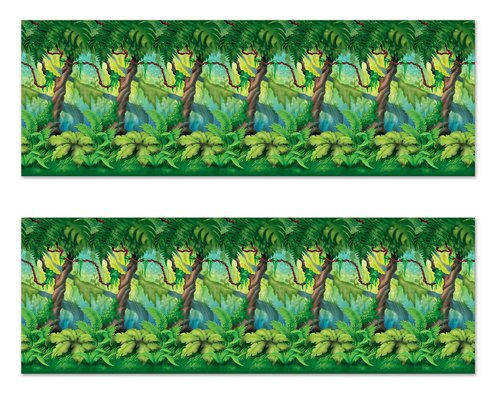 Beistle Jungle Trees Wall Backdrops, 4’ x 30’, 2 Pack – Photo Backdrop, Easy to Adhere Wall Covering, Tropical Party Decorations, Jungle Party Decorations, Greenery Backdrop, Party Decor