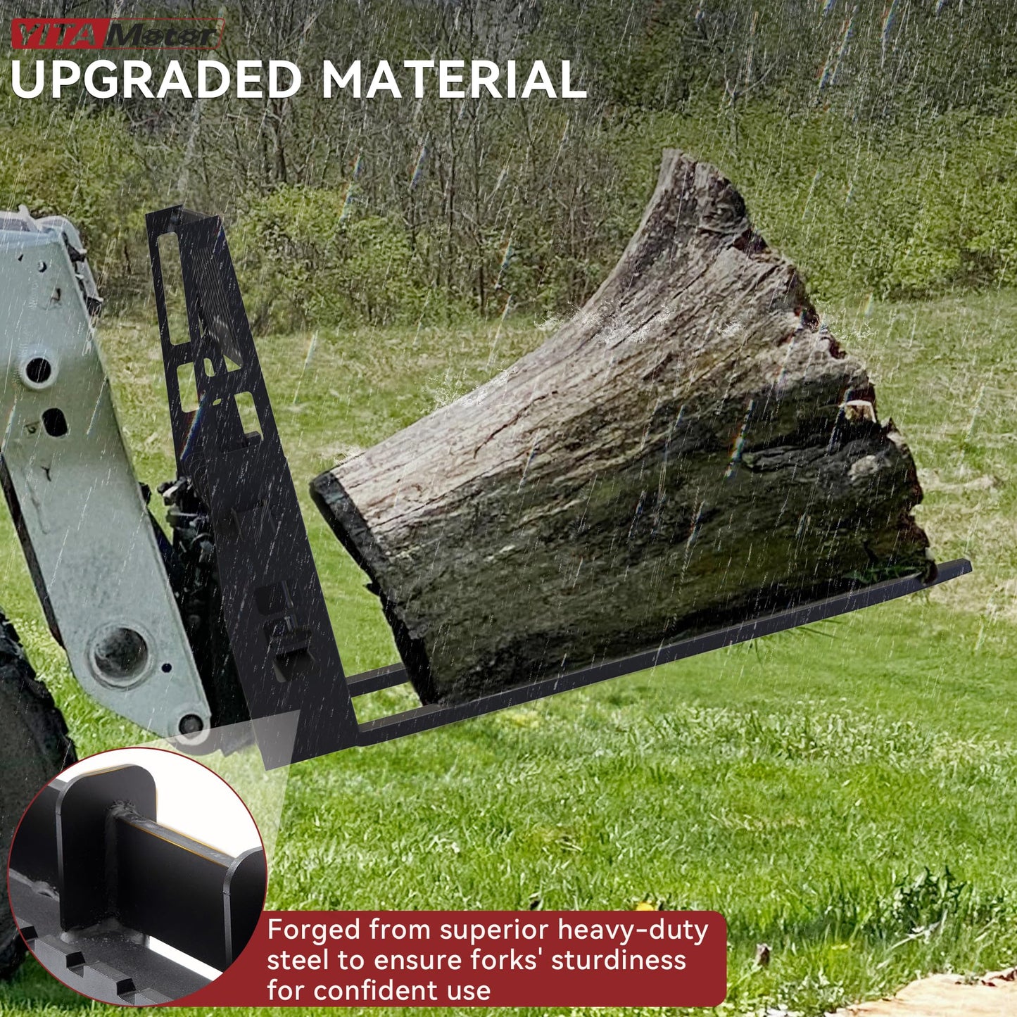 YITAMOTOR 45" Pallet Forks Frame Attachment with 48" Pallet Forks Forklift Blades, 4000 lbs Capacity with 3 Spear Sleeves for Kubota Bobcat Skid Steer Loaders Tractors