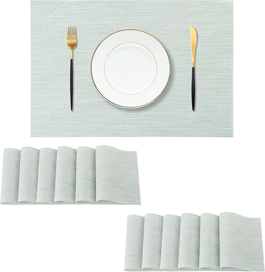 Leetaltree Mint Cream Placemats Set of 12 - Heat Resistant Non-Slip Place mats for Dining Table, Washable Durable PVC Vinyl Woven Table Matsï¼Mint Cream, 12ï¼