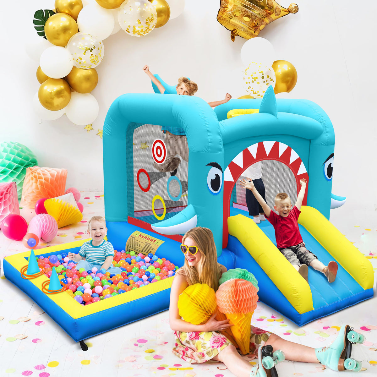 Culaluva Inflatable Bounce House: Jump Bouncer Castle Slide Combo - 7 in 1 for Kids 3-6 - with 370W Blower - for Indoor Outdoor Play