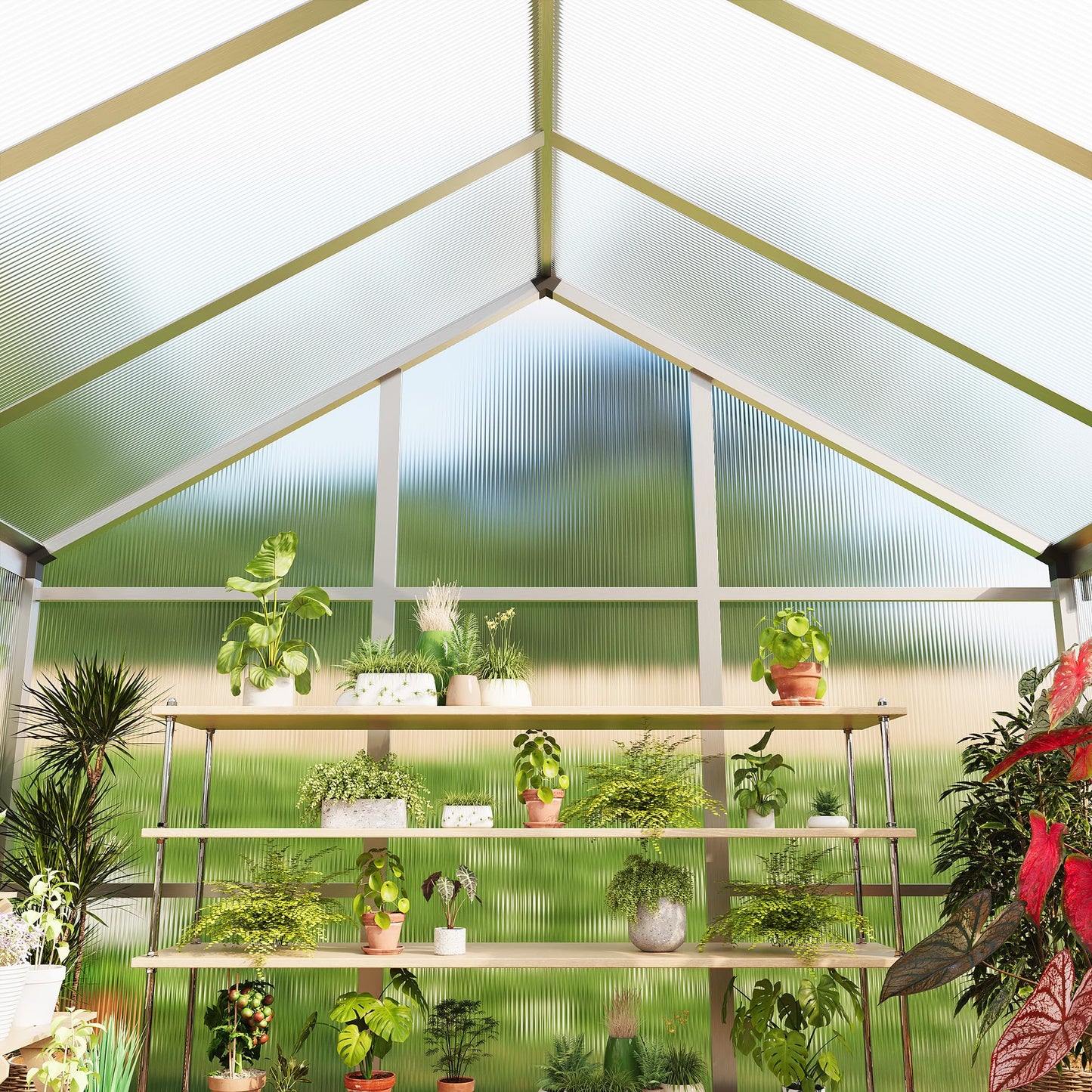 Garvee 8 x 10 FT Greenhouse, Greenhouses for Outside, Polycarbonate Greenhouse with Aluminum Frame, Lockable Door and Ajustable Roof Vent for Backyard, Green Houses for Outside Garden Backyard, Patio