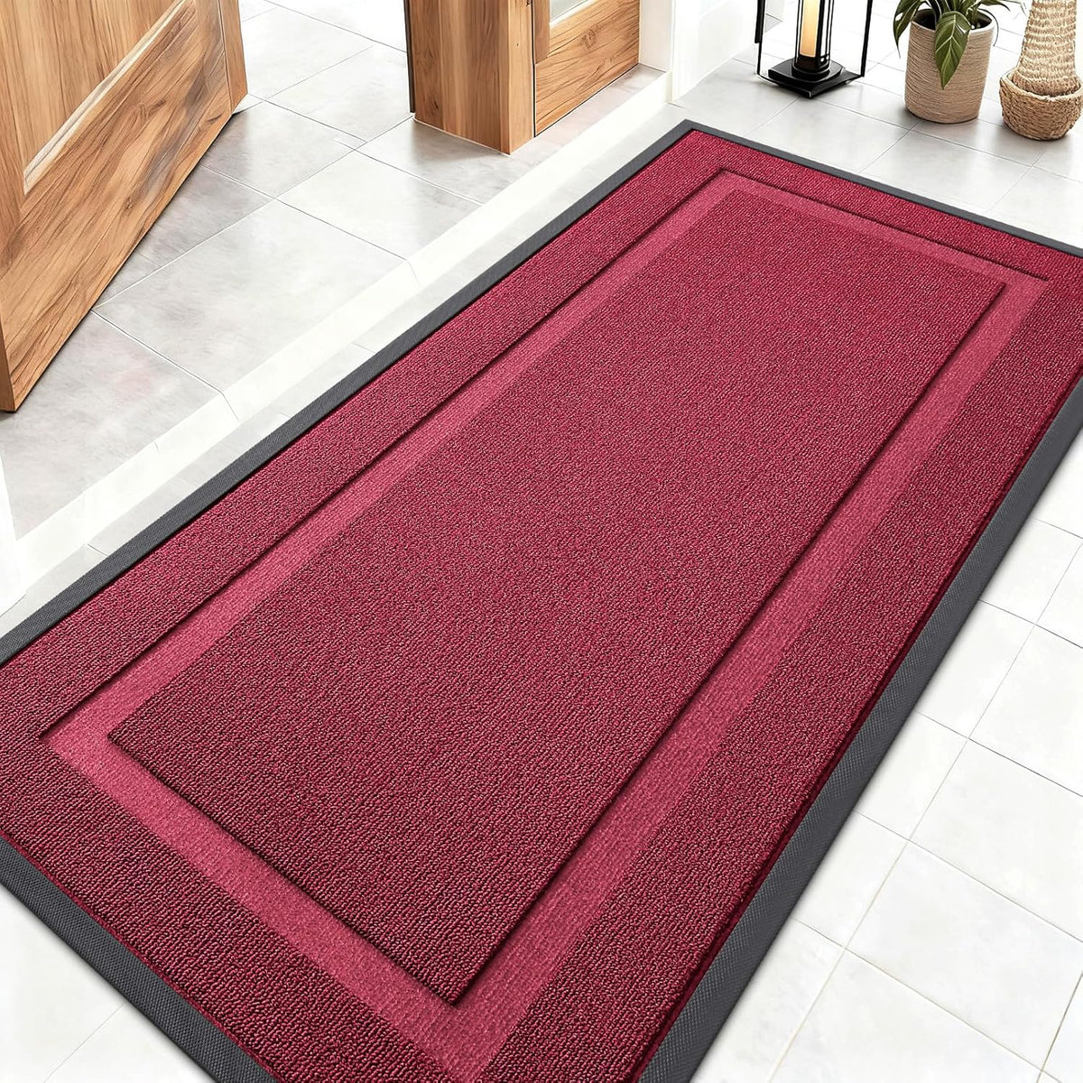 OLANLY Waterproof Front Door Mat - All-Season Indoor/Outdoor Doormat, Easy Clean, 47x23, Burgundy