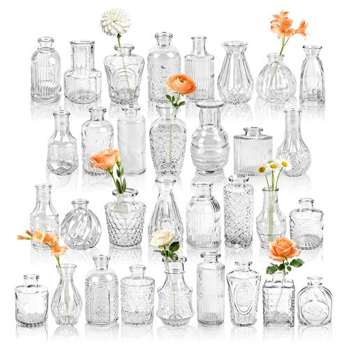 Der Rose Glass Bud Vases Set of 32 Small Clear Flower Vases for Rustic Wedding Centerpieces Table Decorations and Home Office Decor(Clear)