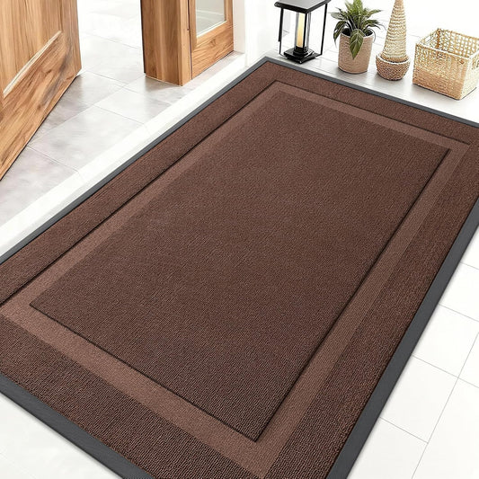 OLANLY Waterproof All-Season Front Door Mat - Sturdy Natural Rubber, Easy Clean | 47x32, Chocolate Brown