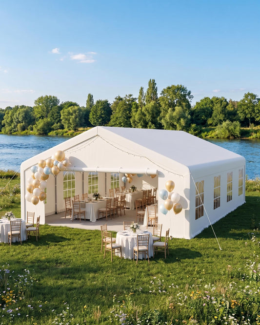 20x33 ft Heavy Duty Party Tent, Upg20x33 ft Heraded Galvanized Steel Frame Outdoor Canopy, with Mesh Screen & PE Roll-Up Double Doors, Removable Sidewalls and Windows, Wedding Event Commercial Carport