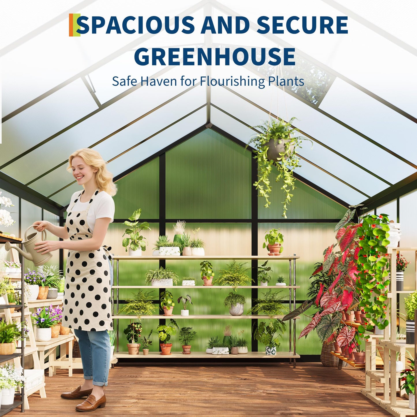 Garvee 8 x 10 FT Greenhouse, Greenhouses for Outside, Polycarbonate Greenhouse with Aluminum Frame, Lockable Door and Ajustable Roof Vent for Backyard, Green Houses for Outside Garden Backyard, Patio