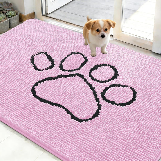 OLANLY Dog Door Mat - Absorbent Non-Slip Mud Mat for Paws | Quick Dry Chenille, 48x30, Pink