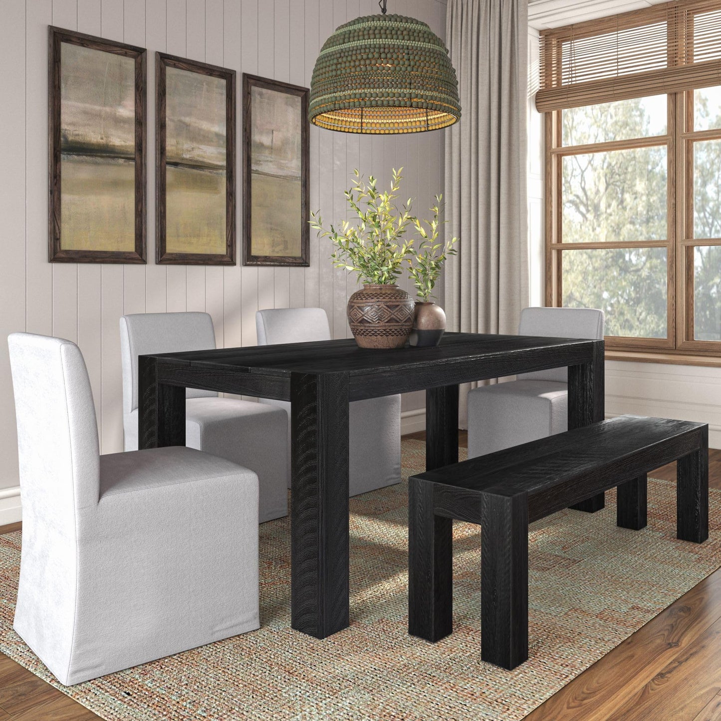 Plank+Beam Camden, Farmhouse Dining Table, 72", Solid Wood Dining Table for 6-8, Rustic Table for Dining Room and Kitchen, Natural Wood Grain, Rustic Char