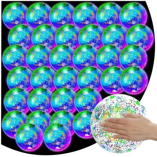 Meooeck 16 Pcs Light up Beach Balls Glow in The Dark LED Inflatable Beach Balls 9 Inch Sparkly Confetti Glitters Pool Disco Bulk Outdoor Summer Swimming Party Favors Wedding Decorations(Colorful)