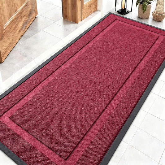 OLANLY Waterproof Front Door Mat - All-Season Indoor/Outdoor Doormat, Easy Clean, 59x23, Burgundy