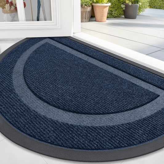 OLANLY Half Circle Door Mat - Waterproof All-Season Indoor/Outdoor Welcome Mat | Sturdy Natural Rubber, 59x35, Blue