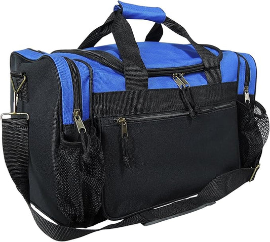 DALIX 17" Duffle Bag Dual Front Mesh Pockets (Black Gold Gray Dark Green Navy Blue Maroon Royal Blue Orange Pink Purple Red White