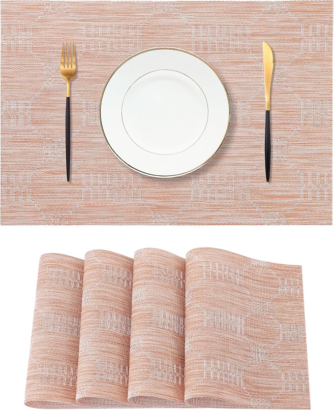Leetaltree Coral Placemats Set of 4 - Heat Resistant Non-Slip Place mats for Dining Table, Washable Durable PVC Vinyl Woven Table Matsï¼Coral, 4ï¼
