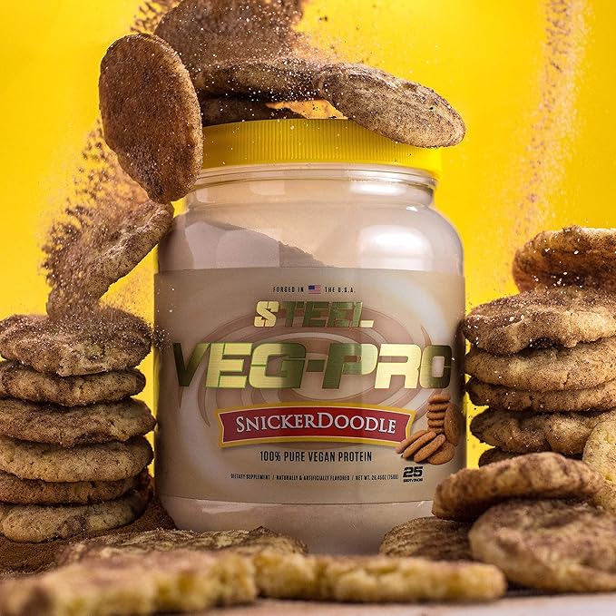 Steel Supplements Veg-PRO | Vegan Protein Powder, Snickerdoodle | 25 Servings (1.65lbs) | Protein Powder with BCAA Amino Acid | Gluten Free | Non Dairy | Low Carb Formula
