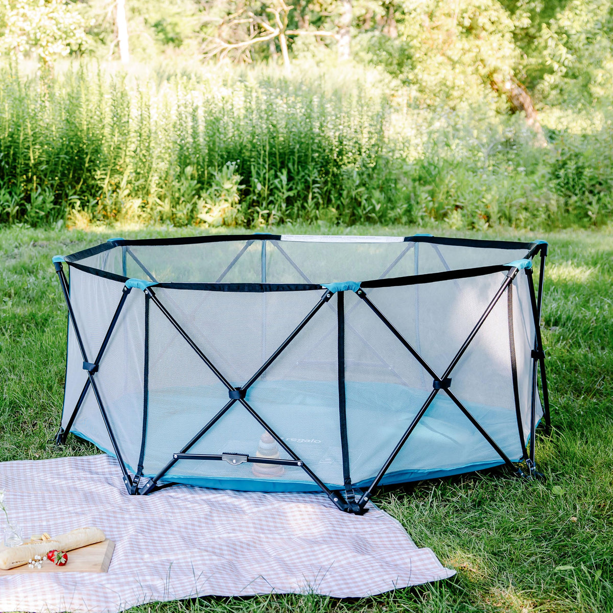 Regalo Safety My Play Deluxe Extra Large Baby Playpen & Portable Play Yard, Foldable 8-Panel Indoor Outdoor Playpen for Babies & Toddlers, Mesh Sides, Washable Nylon Bottom, 62", Aqua/Black