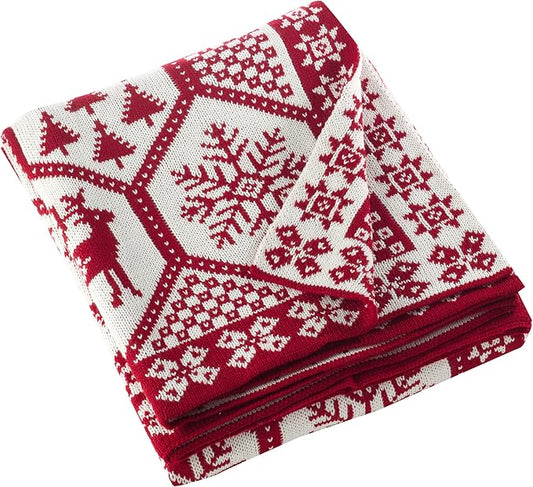 SARO LIFESTYLE Christmas Knit Throw Blanket, 50"x60", Red