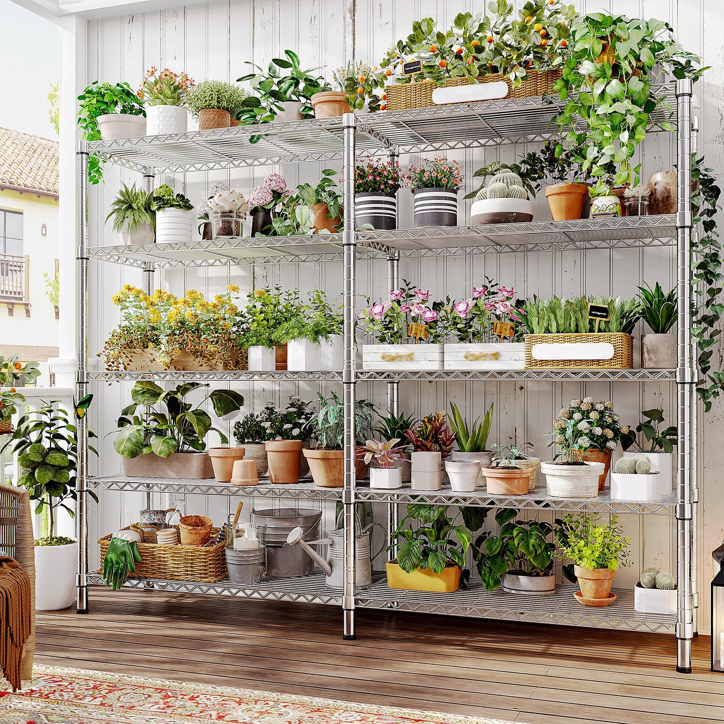 REIBII 1500LBS Storage Shelves 61.7''W Wire Shelving Unit 5 Tier Metal Shelving for Storage Rack Shelves Heavy Duty Garage Shelf Pantry Shelves Kitchen Shelving, 61.7" W*72.4" H*15.8" D, Chrome